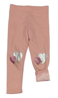 Růžové zateplené legíny se srdíčky Primark