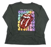 Antracitová mikina s nápisy a obrázkem z flitrů - The Rolling Stones Next