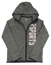 Šedá melírovaná sportovní propínací mikina s nápisem a kapucí zn. Egeenomixx