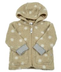 Béžovo-bílá puntíkatá huňatá propínací mikina s kapucí Topomini