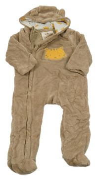 Hnědá plyšová podšitá kombinéza s tygrem a kapucí Kuniboo