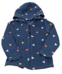 Tmavomodrá fleecová propínací mikina se srdíčky a kapucí George