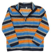 Šedo-modro-oranžová pruhovaná fleecová propínací mikina Yigga