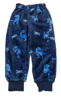 Tmavomodré plyšové tepláky s diny 