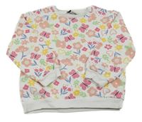 Bílo-růžovo-barevná květovaná mikina s motýlky C&A