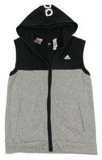 Šedo-černá propínací tepláková vesta s logem a kapucí Adidas