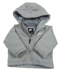 Šedá šusťáková zateplená bunda s logem a kapucí Nike