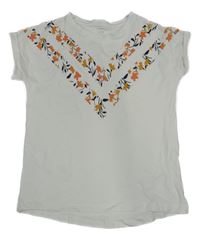 Bílé tričko s květovanými pruhy Name it