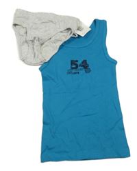 Nové - 2set - Modrý nátělník s číslem + světlešedé slipy Alive