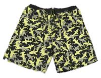 Černo-šedo-neonové žluté plážové kraťasy se žraloky Y.F.K.