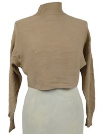 Dámský béžový žebrovaný crop svetr se stojáčkem New Look 