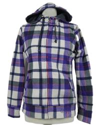 Dámská fialovo-bílo-šedá kostkovaná fleecová propínací mikina s kapucí Buffallo  