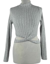 Dámské šedé žebrované crop úpletové triko Shein 