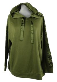 Dámská khaki mikina s pruhy a kapucí 