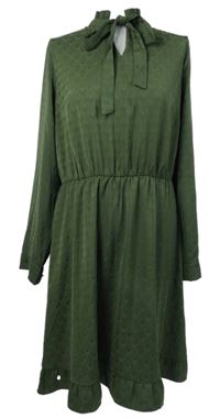 Dámské khaki vzorované šaty s vázačkou Lindex 