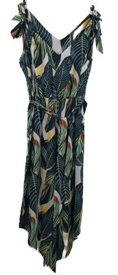 Dámský khaki-růžovo-oranžový vzorovaný culottes kalhotový overal