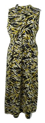 Dámské černo-žluté vzorované midi šaty s páskem Dorothy Perkins 