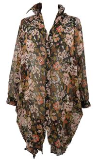 Dámská černo-růžová květovaná šifonová halenková tunika Yours 