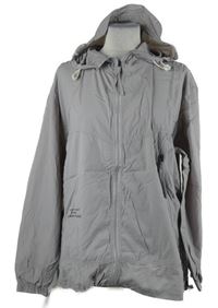 Dámská šedá šusťáková sportovní bunda s nápisem a kapucí 