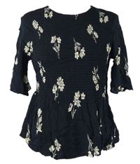 Dámská černá kytičkovaná žabičková peplum halenka River Island 