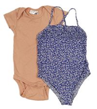 2set- růžové body+ modré květinové plavky