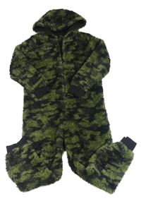 Khaki-černá army chlupatá kombinéza s kapucí Matalan