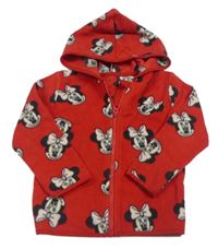 Červená fleecová propínací mikina s Minnie a kapucí George