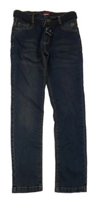 Tmavomodré skinny rifle s páskem 