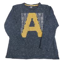 Tmavomodré melírované triko s písmenem Yigga