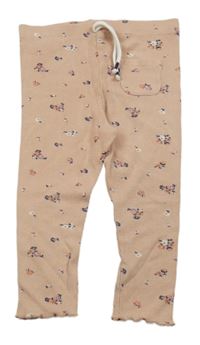 Světlerůžové květinové žebrované legíny M&S
