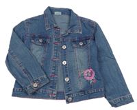 Modrá riflová bunda s kytičkou 