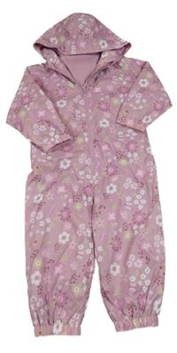 Růžová květinová šusťáková podšitá kombinéza s kapucí Dunnes