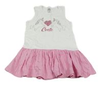 Bílo-růžové bavlněné šaty s jednorožci z kamínků 