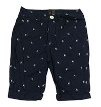 Tmavomodré plátěné slim kraťasy s ptáčky Denim 