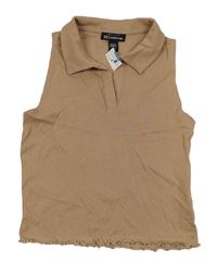 Světlehnědý crop top s límečkem New Look 