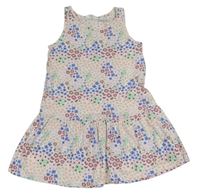 Bílo-modro-světlerůžové květované bavlněné šaty H&M