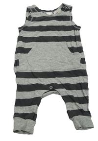Tmavošedo-šedé pruhované laclové tepláky s kapsou H&M