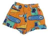 Oranžové bavlněné kraťasy s bagry Matalan
