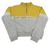 Žluto-bílo-šedá crop mikina s nápisem a stojáčkem H&M