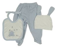 3set - Světlemodré puntíkaté polodupky + čepice + bryndák 