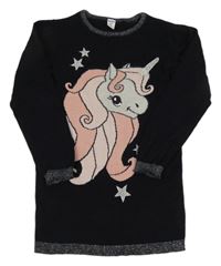 Černé pletené šaty s jednorožcem Dopodopo