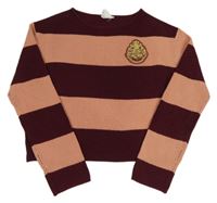 Vínovo-starorůžový pruhovaný crop svetr s nášivkou - Harry Potter H&M