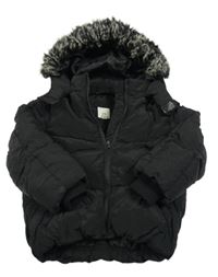 Černá šusťáková zimní bunda s kapucí River Island