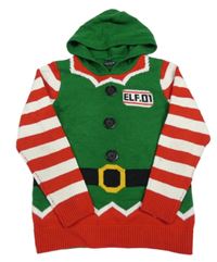 Zeleno-bílo-červený vánoční svetr s kapucí - Elf F&F