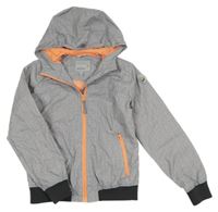 Šedá melírovaná šusťáková jarní funkční bunda s korálovými zipy a kapucí Icepeak