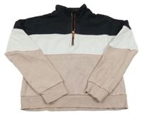 Černo-bílo-pudrová crop mikina se stojáčkem F&F