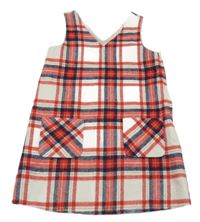 Bílo-červeno-tmavomodré kostkované vlněné šaty F&F