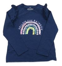 Tmavomodré triko s duhou a volánky M&S