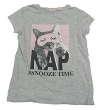 Šedé melírované pyžamové tričko s kočkou F&F