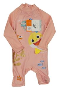 Nové - Světlerůžový UV overal - Baby shark